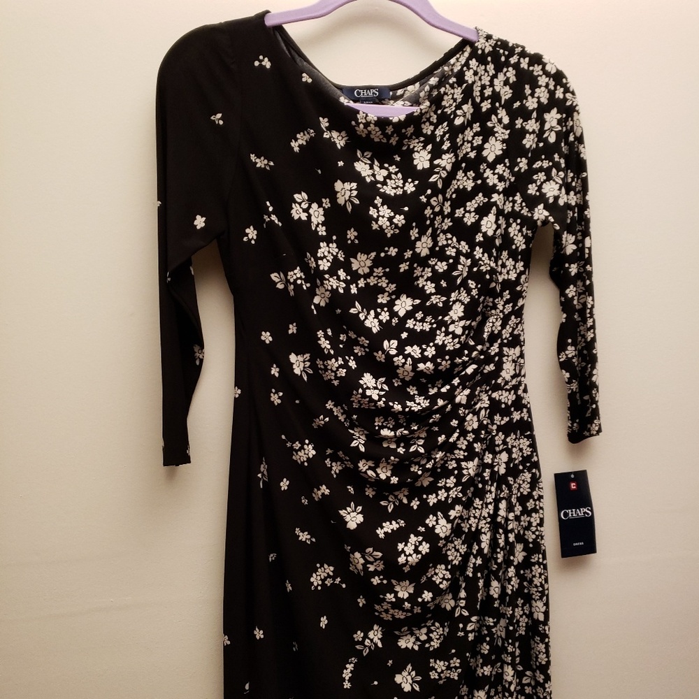NWT Chaps Floral Drape Front Dress S